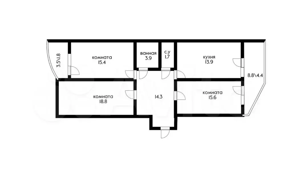 3-к. квартира, 90 м, 3/19 эт. - Фото 0