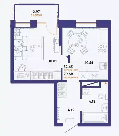 1-к. квартира, 32,7 м, 10/13 эт. - Фото 1