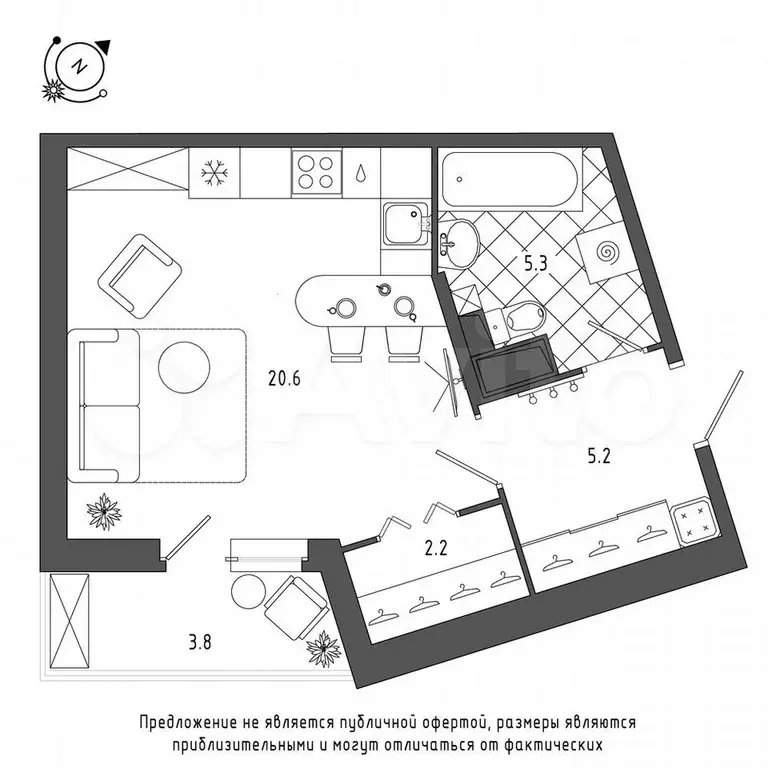 1-к. квартира, 36 м, 2/8 эт. - Фото 0