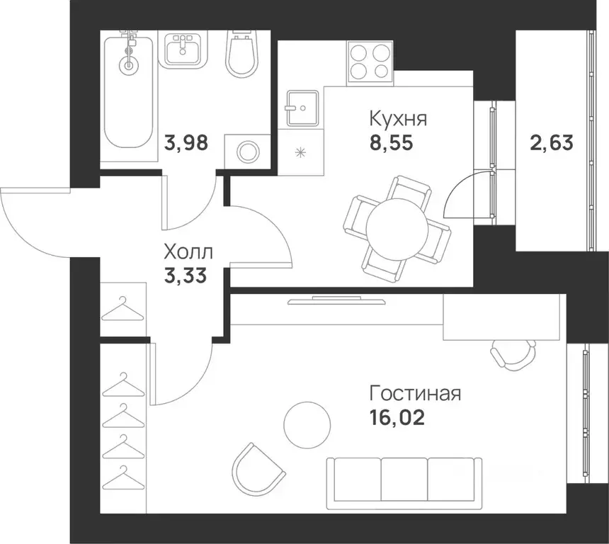 1-к кв. Тульская область, Тула Новая Тула мкр,  (34.51 м) - Фото 0