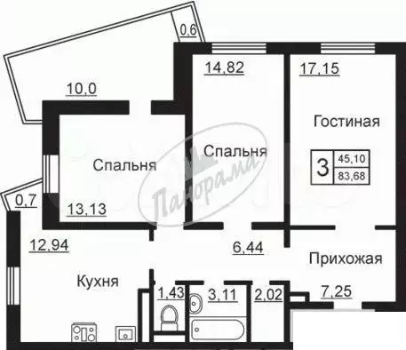 3-к. квартира, 83 м, 8/19 эт. - Фото 0