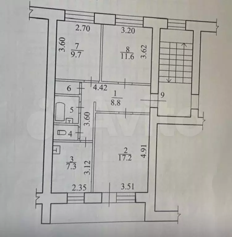 3-к. квартира, 59,4 м, 3/5 эт. - Фото 0