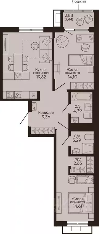 2-к кв. Свердловская область, Екатеринбург Вокзальный жилрайон,  (69.7 ... - Фото 1