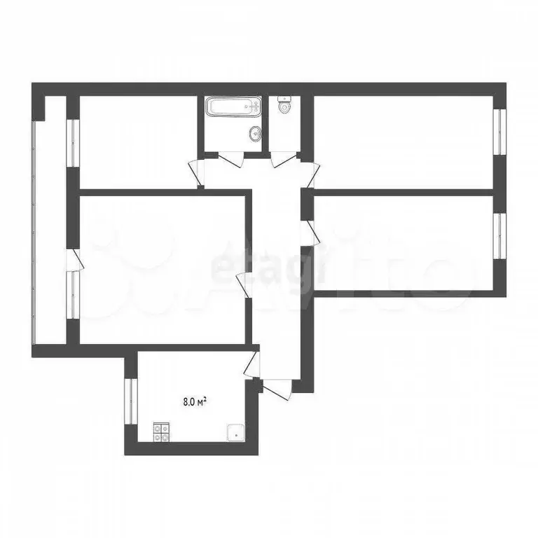 4-к. квартира, 74 м, 9/9 эт. - Фото 0