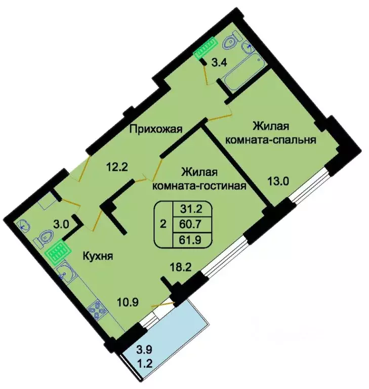 2-к кв. Псковская область, Псковский район, Писковичская волость, д. ... - Фото 1