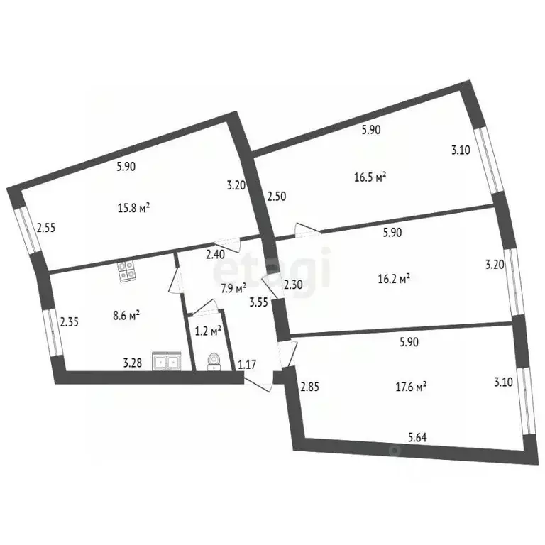 Комната Санкт-Петербург наб. Обводного Канала, 156К1 (32.7 м) - Фото 2