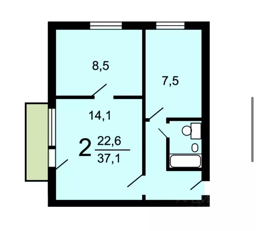 2-к кв. Москва ул. Гарибальди, 4К6 (38.0 м) - Фото 0