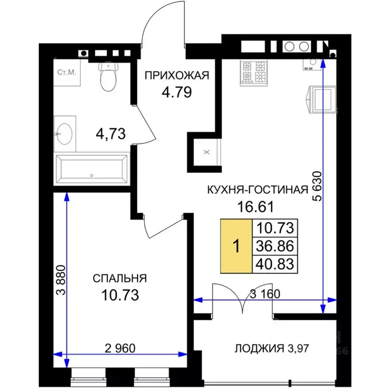 1-к кв. Калининградская область, Гурьевск Включи жилой комплекс (40.83 ... - Фото 0