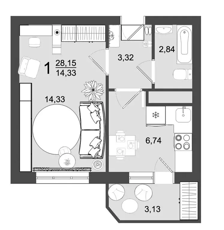 1-комнатная квартира: Клин, микрорайон Майданово, 4к2 (28.15 м) - Фото 0