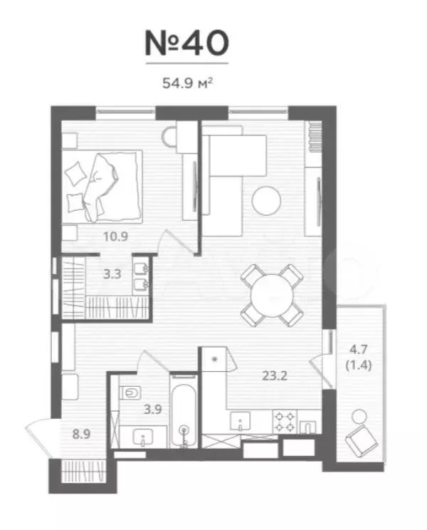 1-к. квартира, 55 м, 2/7 эт. - Фото 1