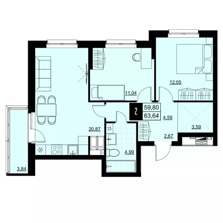 2-к кв. Самарская область, Самара Южное ш., 7А (61.72 м) - Фото 0