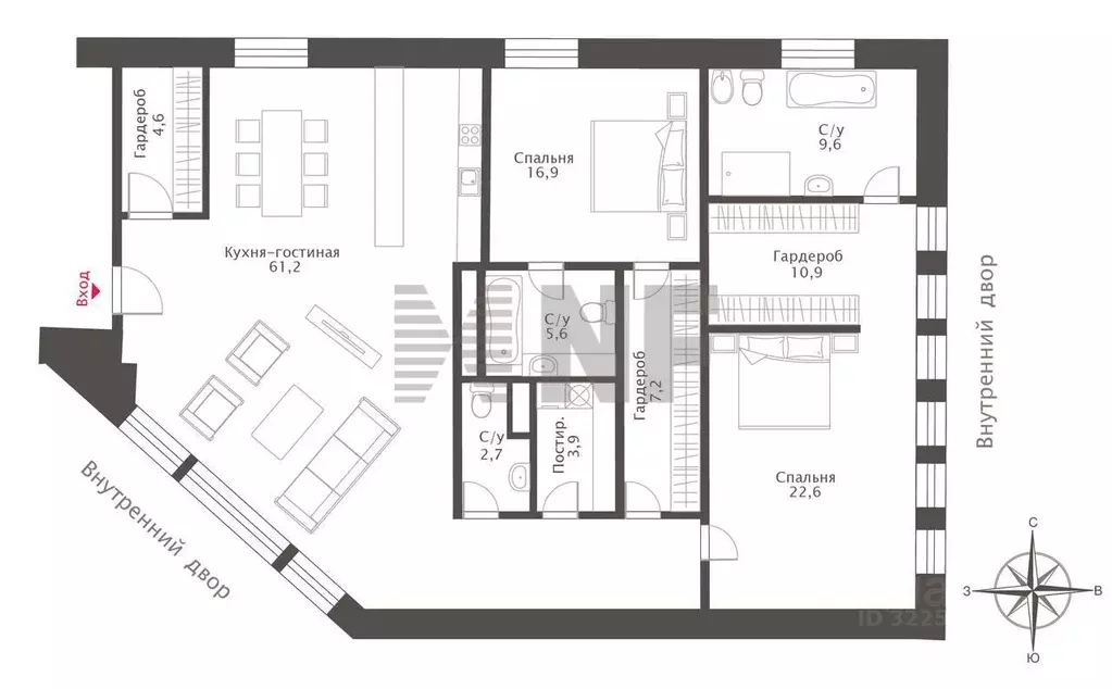 3-к кв. Москва ул. Большая Полянка, 11/14С1 (156.2 м) - Фото 2