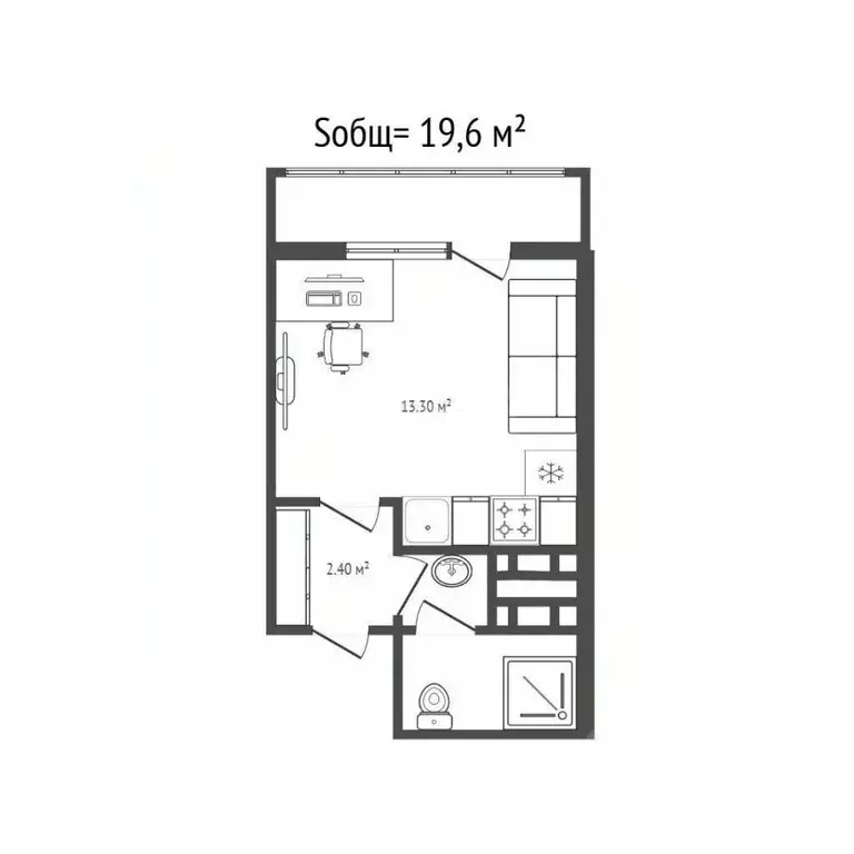 Студия Новосибирская область, Новосибирск ул. Одоевского, 1/2 (19.6 м) - Фото 1