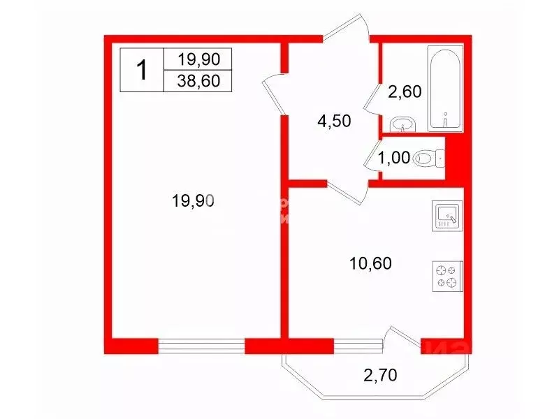 1-к кв. Санкт-Петербург ул. Маршала Захарова, 12к1 (38.6 м) - Фото 1