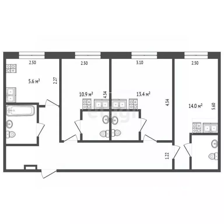 3-к кв. Тюменская область, Тюмень Севастопольская ул., 17 (57.0 м) - Фото 1