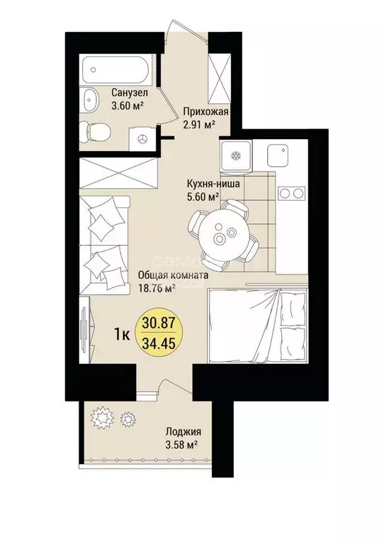 1-комнатная квартира: посёлок городского типа Медведево, улица Дмитрия ... - Фото 1