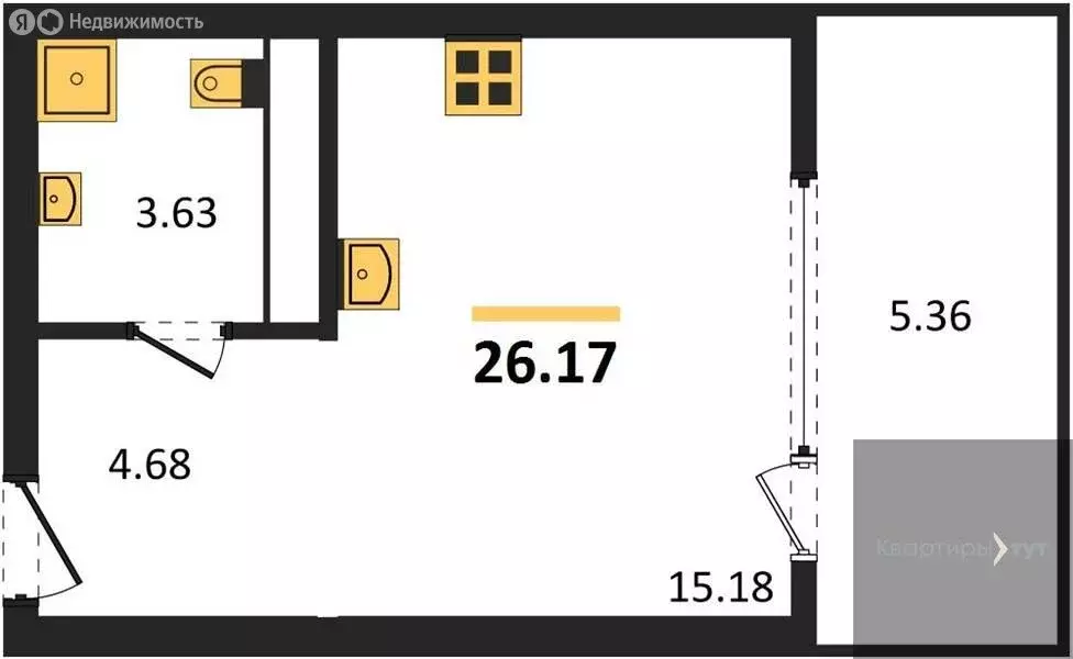 Квартира-студия: Воронеж, набережная Чуева, 7 (26.17 м) - Фото 1