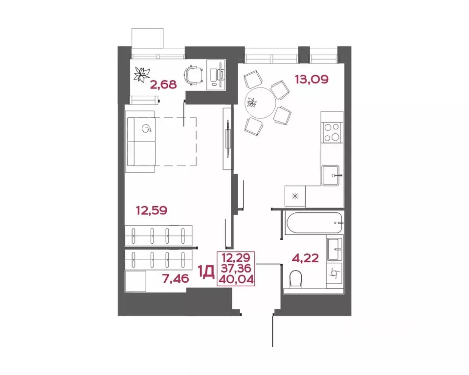 1-к кв. Пензенская область, Пенза Форт жилой комплекс (40.04 м) - Фото 1