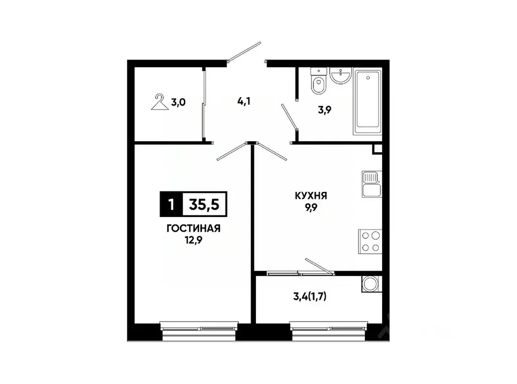 1-к кв. Ставропольский край, Ставрополь ул. Доваторцев, 179В (35.5 м) - Фото 1