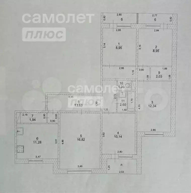 5-к. квартира, 89,7 м, 5/9 эт. - Фото 0