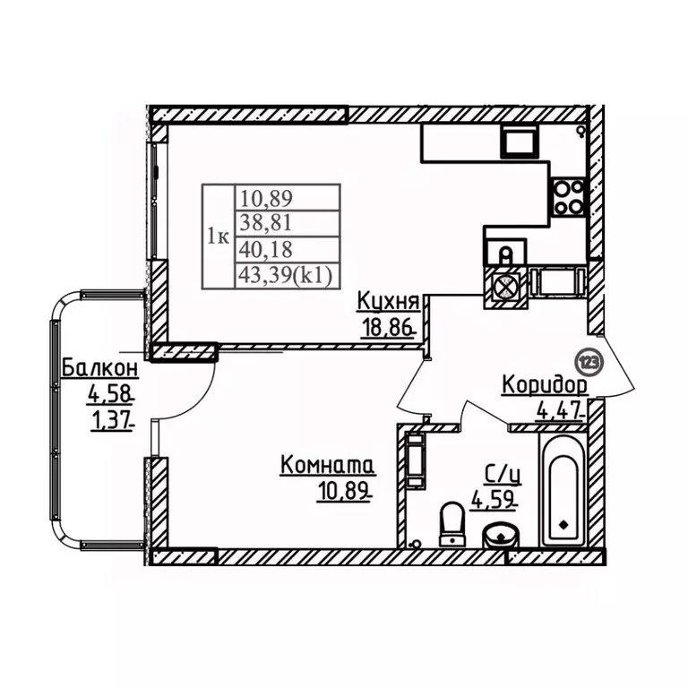 1-к кв. Калининградская область, Калининград ул. Дубовая Аллея (40.18 ... - Фото 1
