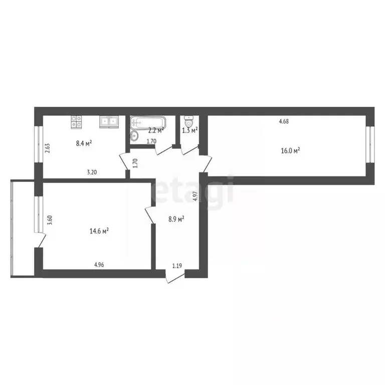 2-к кв. Саха (Якутия), Муниципальный район Хангаласский у., ... - Фото 2