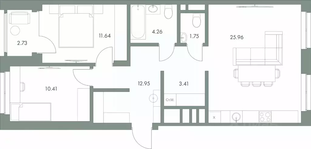 2-к кв. Ханты-Мансийский АО, Сургут ул. Крылова (73.11 м) - Фото 0