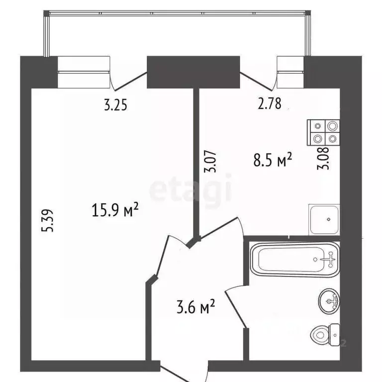 1-к кв. Вологодская область, Вологда ул. Маршала Конева, 26а (31.9 м) - Фото 1