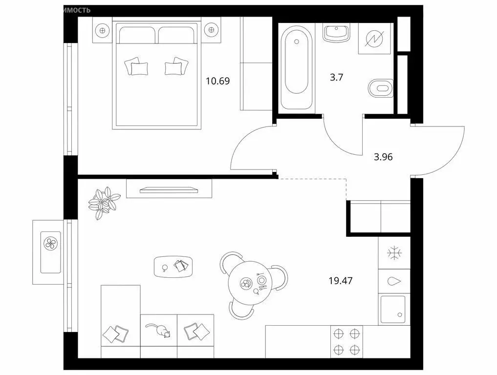 1-комнатная квартира: деревня Новое Девяткино, жилой комплекс Заречный ... - Фото 1