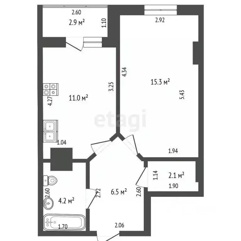 1-к кв. Ростовская область, Ростов-на-Дону просп. Соколова, 86 (41.0 ... - Фото 2