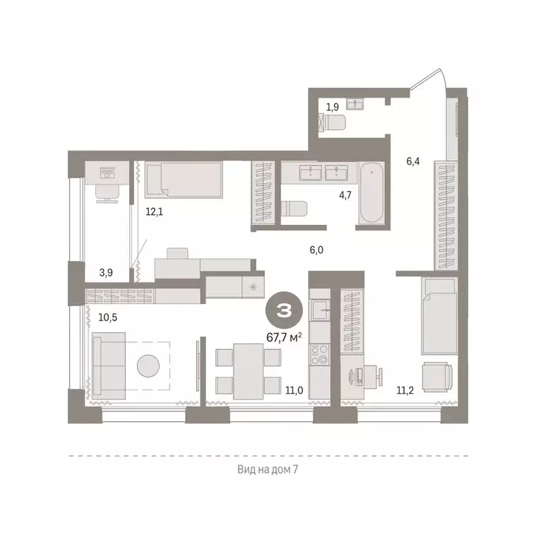 2-комнатная квартира: Тюмень, Краснооктябрьская улица, 4к3 (67.73 м) - Фото 0