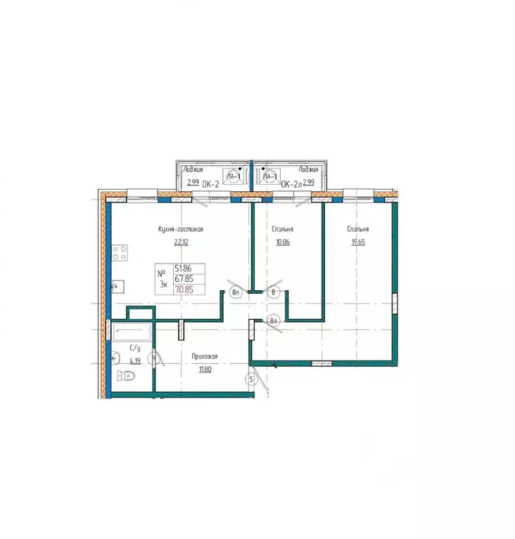 3-к кв. Саха (Якутия), Якутск ул. Кузьмина, 18 (70.85 м) - Фото 1