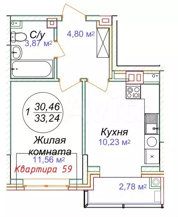 1-к. квартира, 33,2 м, 2/5 эт. - Фото 0