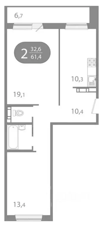 2-к кв. Томская область, Томск ул. Пришвина, 43 (61.45 м) - Фото 1
