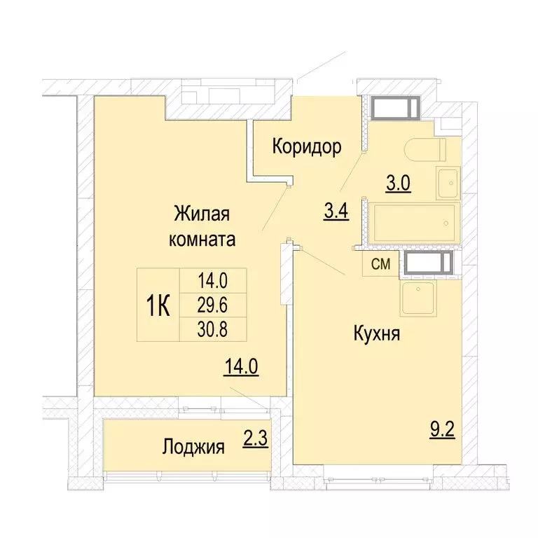 1-комнатная квартира: Нижний Новгород, деревня Кузнечиха (30.8 м) - Фото 0