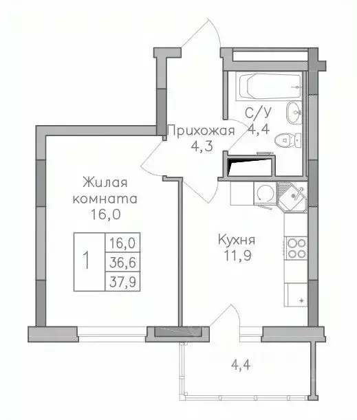 1-к кв. Воронежская область, Воронеж Поколение жилой комплекс (37.9 м) - Фото 0