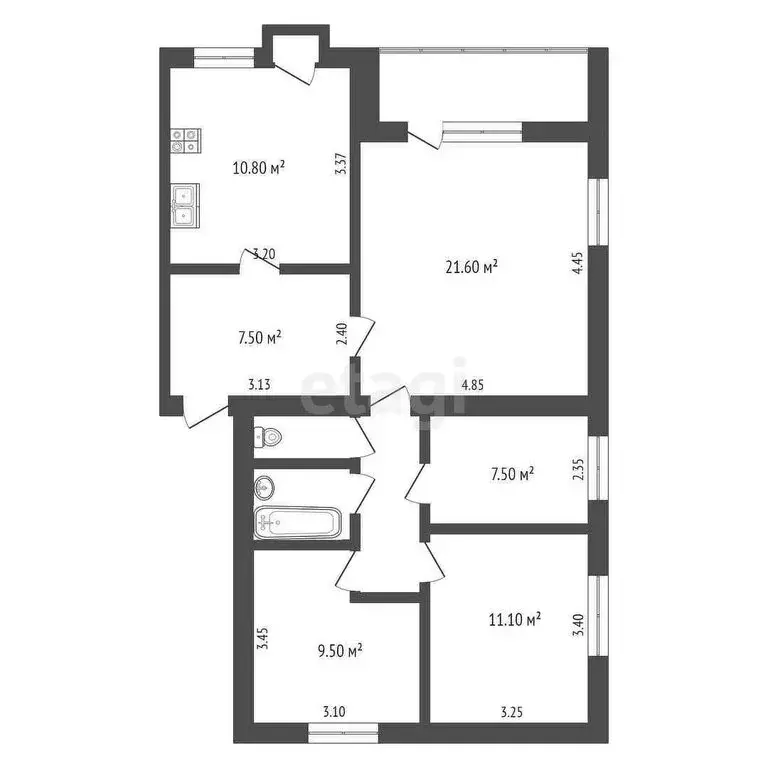 4-комнатная квартира: Калуга, Привокзальная улица, 16 (77 м) - Фото 1