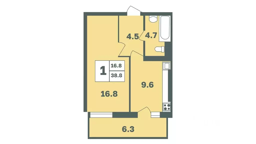 1-к кв. Башкортостан, Уфа Дагестанская ул., лит12 (38.8 м) - Фото 1