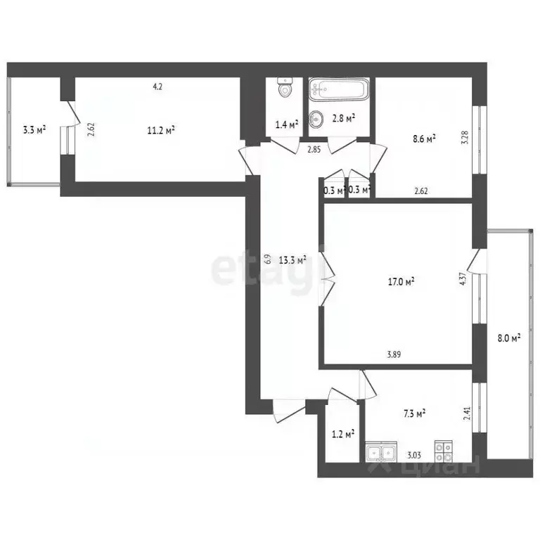 3-к кв. Крым, Евпатория ул. Чапаева, 55 (63.4 м) - Фото 2