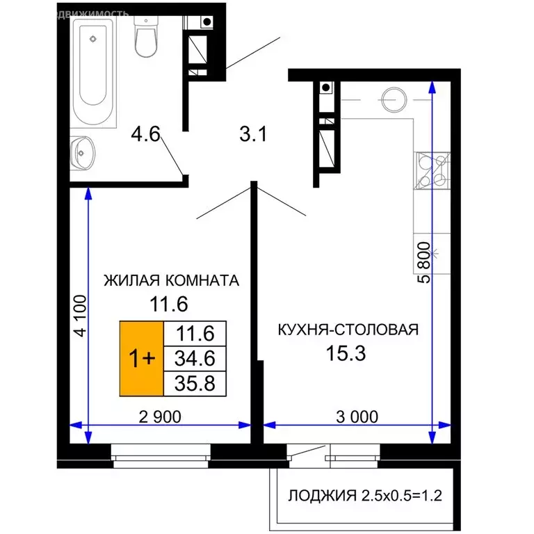 1-комнатная квартира: Краснодар, жилой комплекс Дыхание (35.8 м) - Фото 0