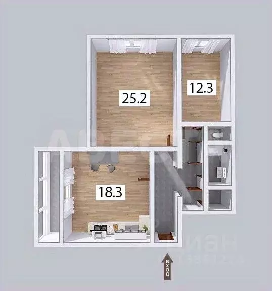 3-к кв. Омская область, Омск ул. Конева, 36 (74.9 м) - Фото 1