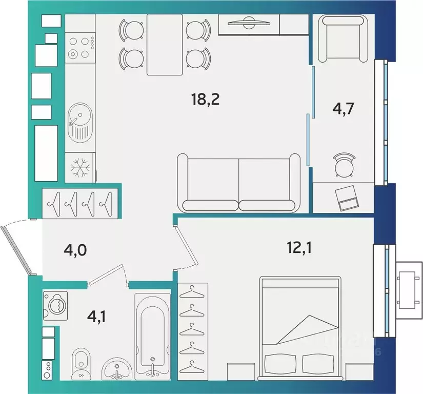 1-к кв. Татарстан, Альметьевск Объездная ул. (43.1 м) - Фото 1