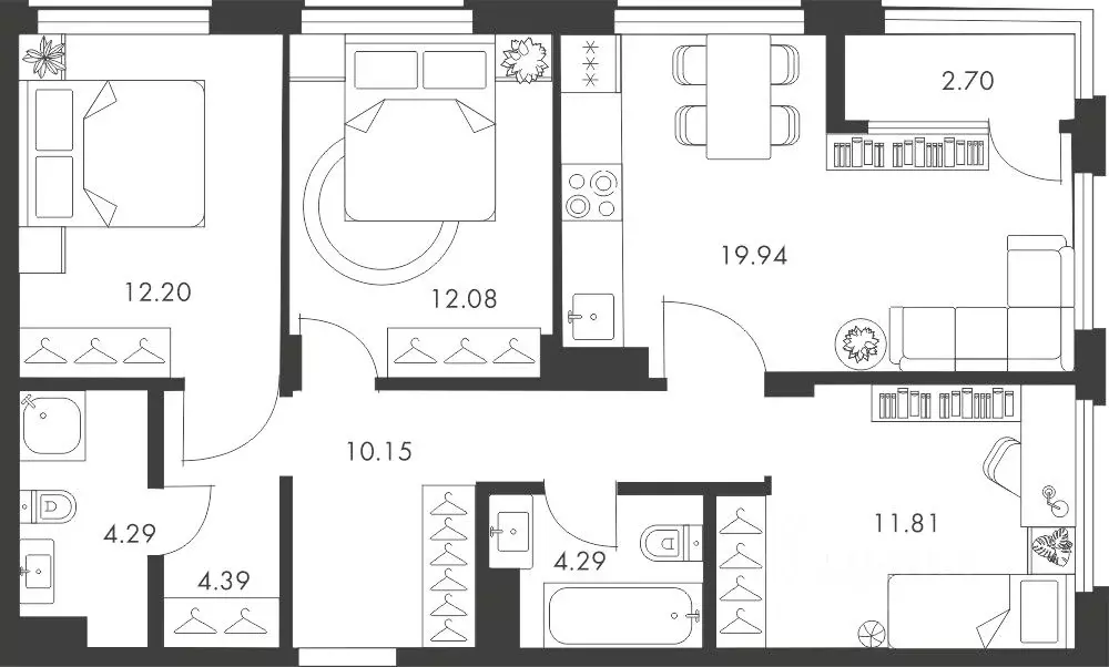 3-к кв. Тульская область, Тула ул. Карпова, 103А (81.85 м) - Фото 0