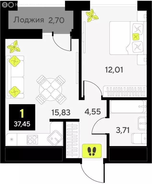1-комнатная квартира: Тюмень, улица Андрея Приказнова, 1 (37.45 м) - Фото 0