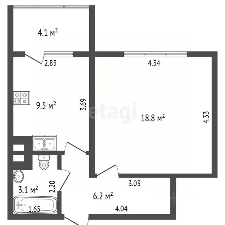 1-к кв. Калининградская область, Калининград ул. Левитана, 60к2 (37.6 ... - Фото 1
