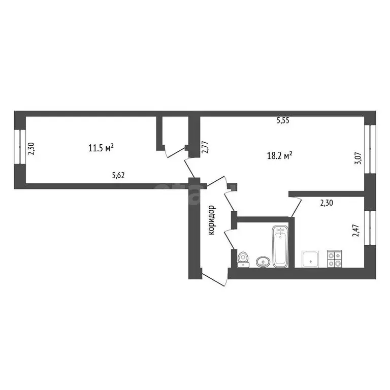 2-комнатная квартира: Тюмень, Ямская улица, 59 (42.8 м) - Фото 1
