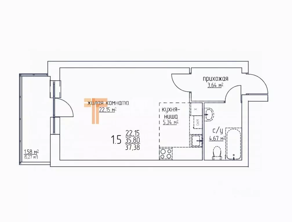 Студия Пермский край, Пермь ул. Чайковского, 35 (37.0 м) - Фото 2