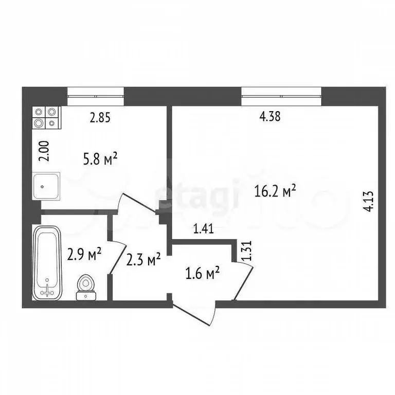 1-к. квартира, 28,8 м, 1/10 эт. - Фото 0