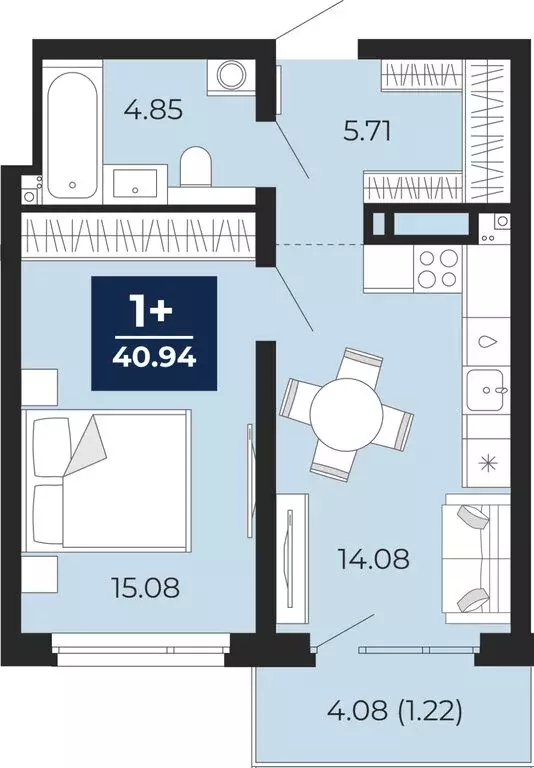 1-комнатная квартира: Тюмень, Арктическая улица, 14 (43.8 м) - Фото 1