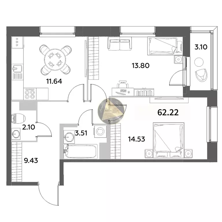 Продаётся 2-к квартира, 62.22 м - Фото 1